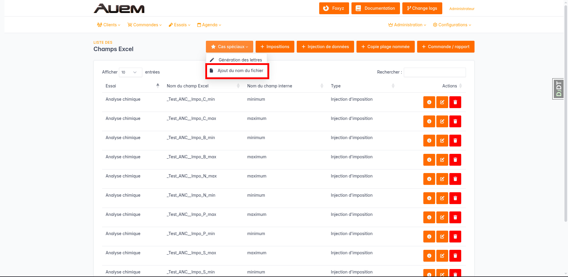 Bouton ajout du nom du fichier