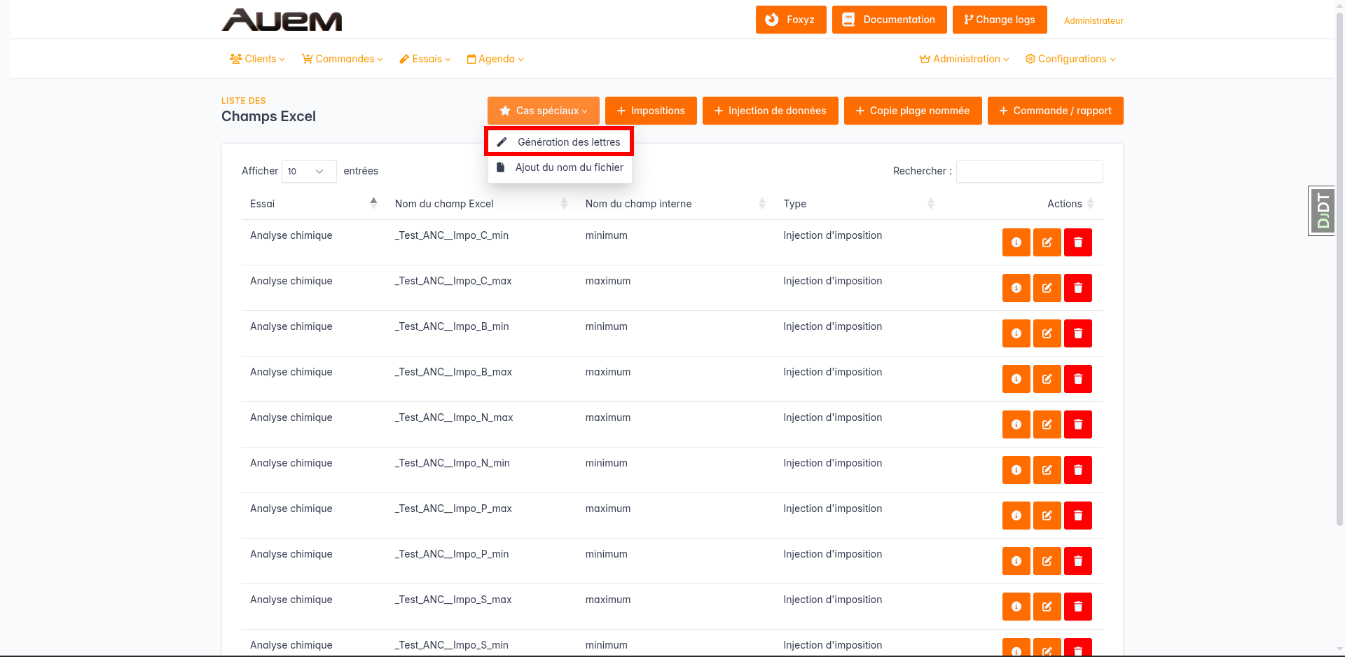Bouton génération lettres